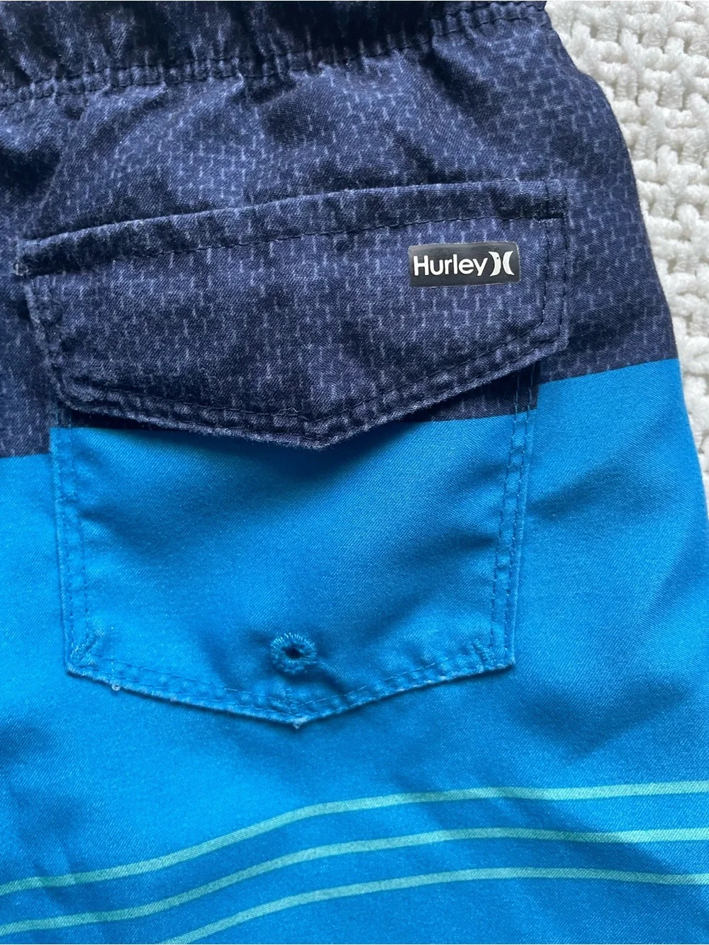 Hurley Boys' Blue Gradient Swim Set with White (Shark Graphic) Rash Guard